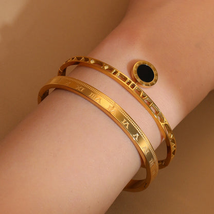 Women's Jewelry Party Hollow Pendant Roman Numeral 18K Gold Plated Stainless Steel Bracelet