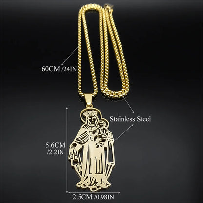 Virgin Mary Christian Women Men Stainless Steel Gold Color Pendant Necklace