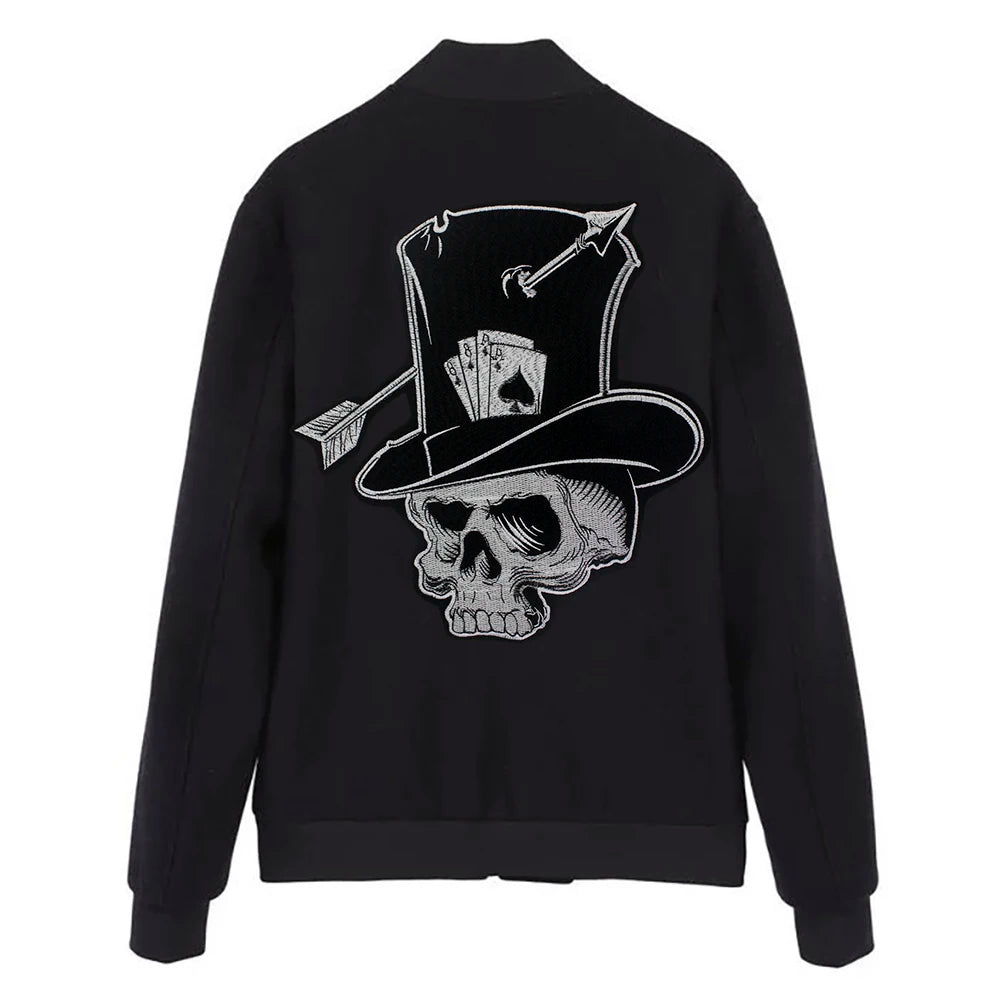 Poker Ace of Spades Embroidery Skull Iron Patch For Clothing Patches Punk Appliques sewing Sticker