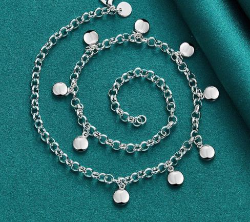 925 Sterling Silver Circle Round Bean Women Wedding Engagement Fashion Chain Necklace