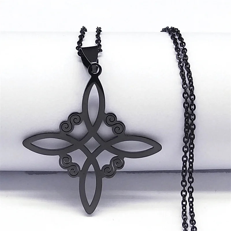 Men Women Silver Color Wicca Witchcraft Stainless Steel Witch Irish Knot Necklace