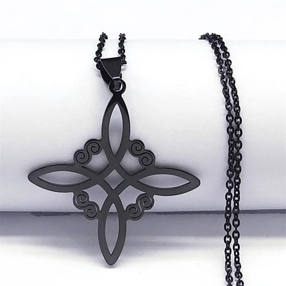 Men Women Silver Color Wicca Witchcraft Stainless Steel Witch Irish Knot Necklace