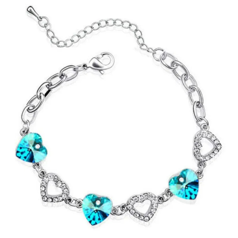Women Fashion Crystal Three 3 Heart Chain Link Bracelet Charm