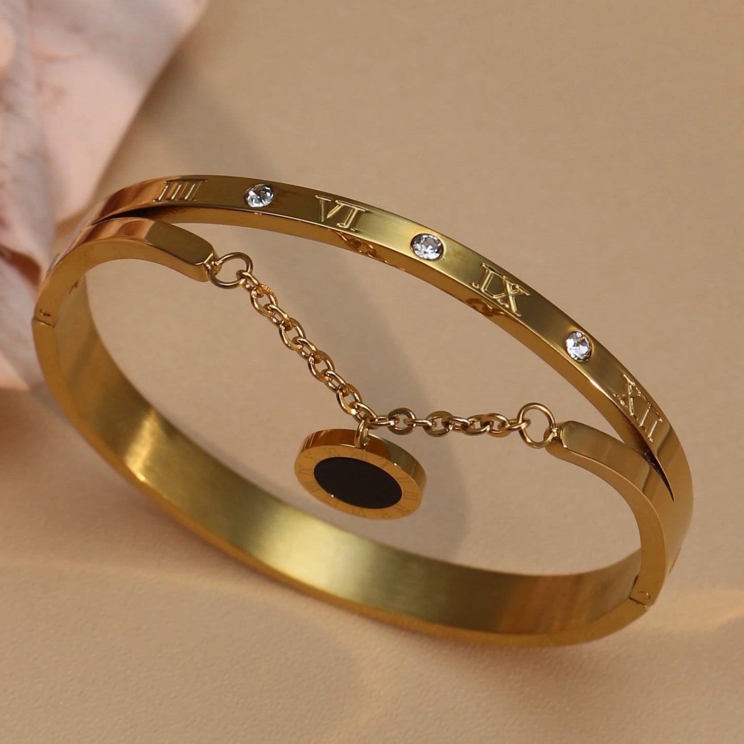 Women's Roman Digital Crystal Acrylic Pendant Fashion Stainless Steel Bracelet