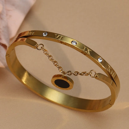 Women's Roman Digital Crystal Acrylic Pendant Fashion Stainless Steel Bracelet