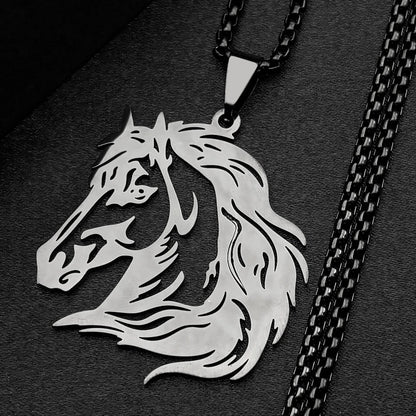 Women Men Stainless Steel Silver Color Horse Head Animal Pony West Cowboy Pendant Necklace