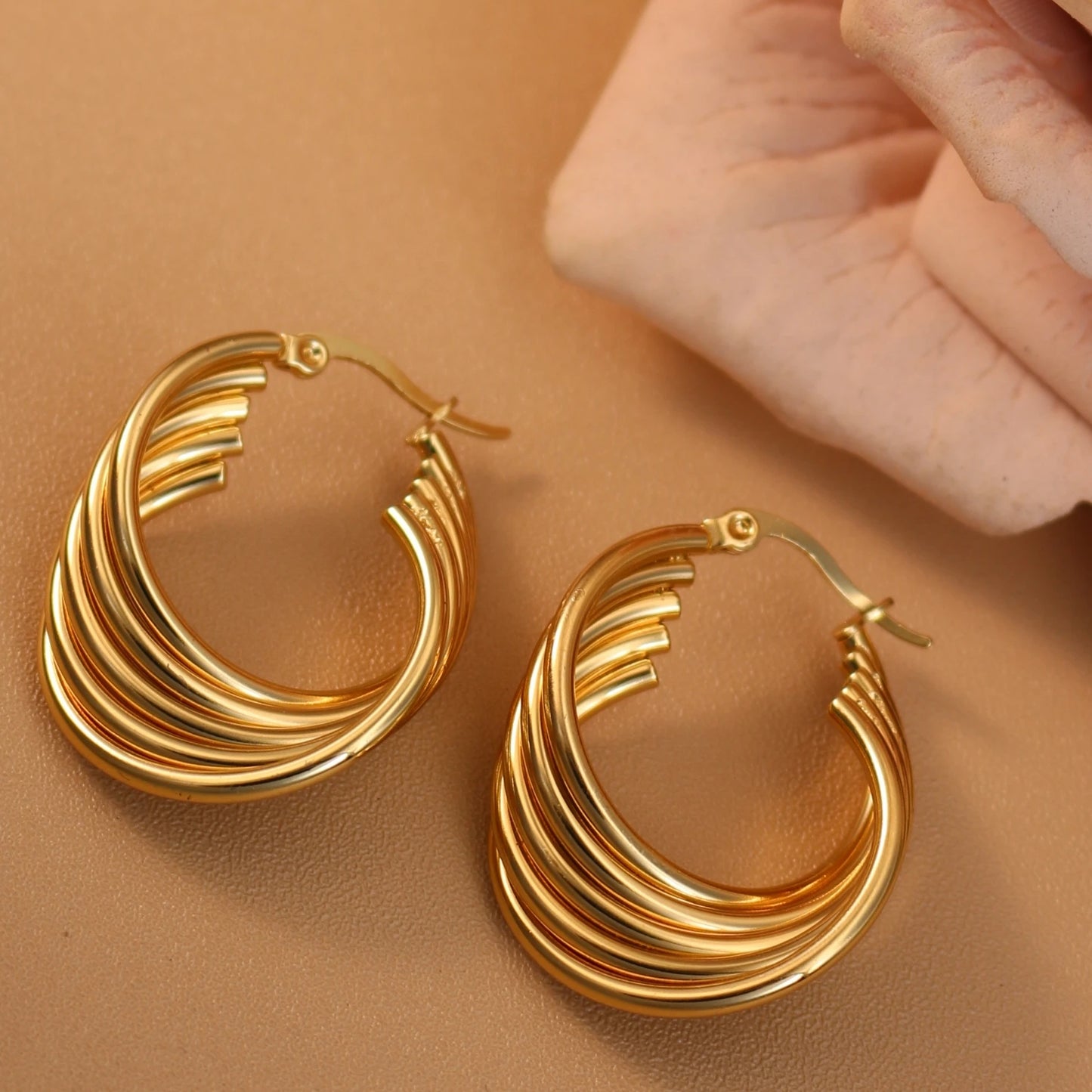 Women 18K Gold Plated Stainless Steel Fashion Wedding Party Earrings Jewelry Party Gift