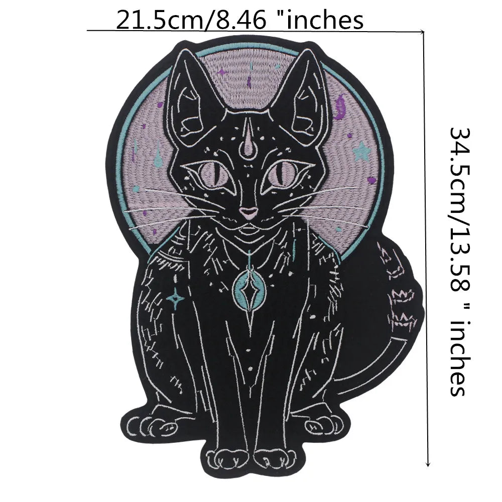 Large Black Noble Animal Cat Patch Embroidered Patches Iron on Clothing Backpack Badges Twill Craft Stickers