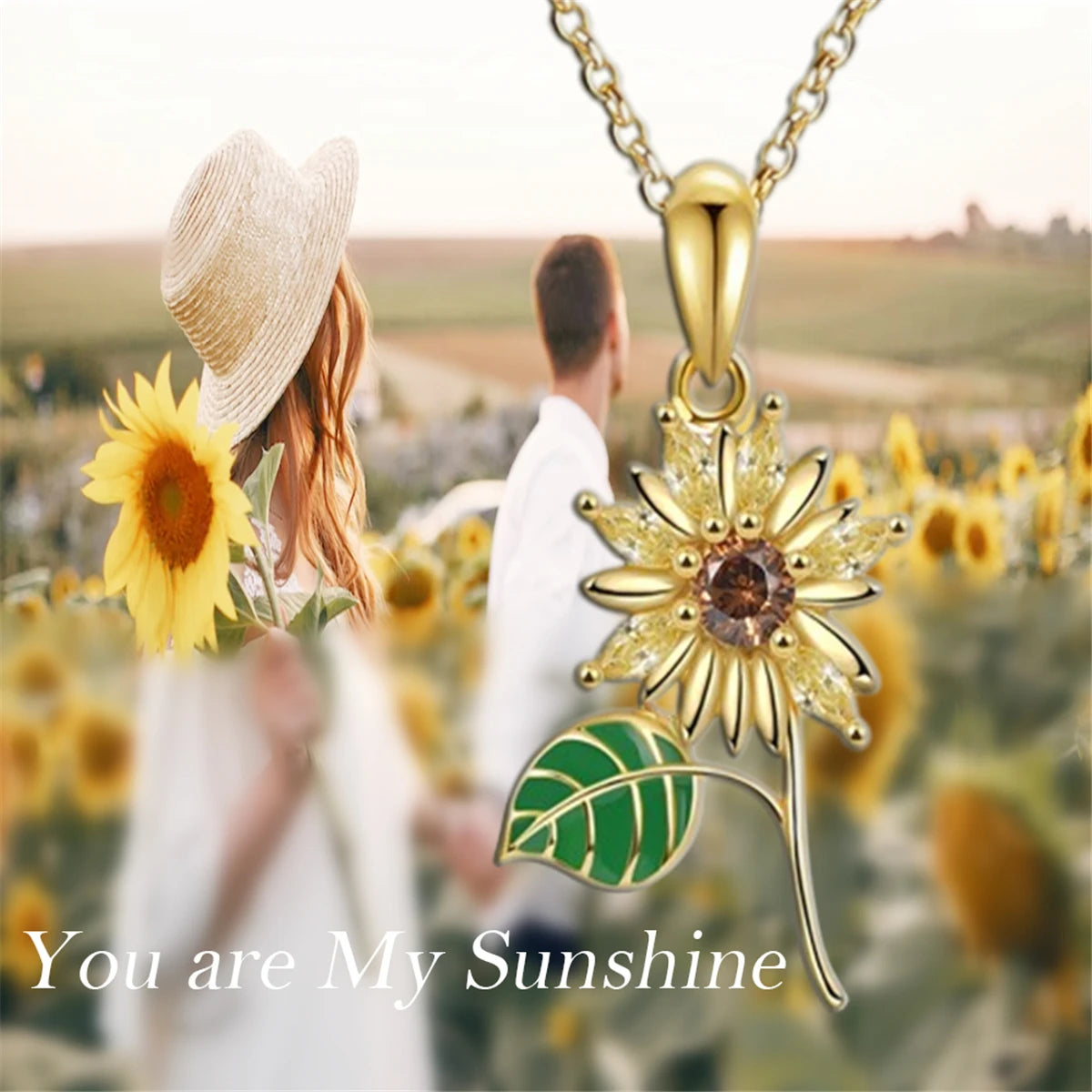 Women's Golden Sunflower Studded Zircon Pendant Necklace