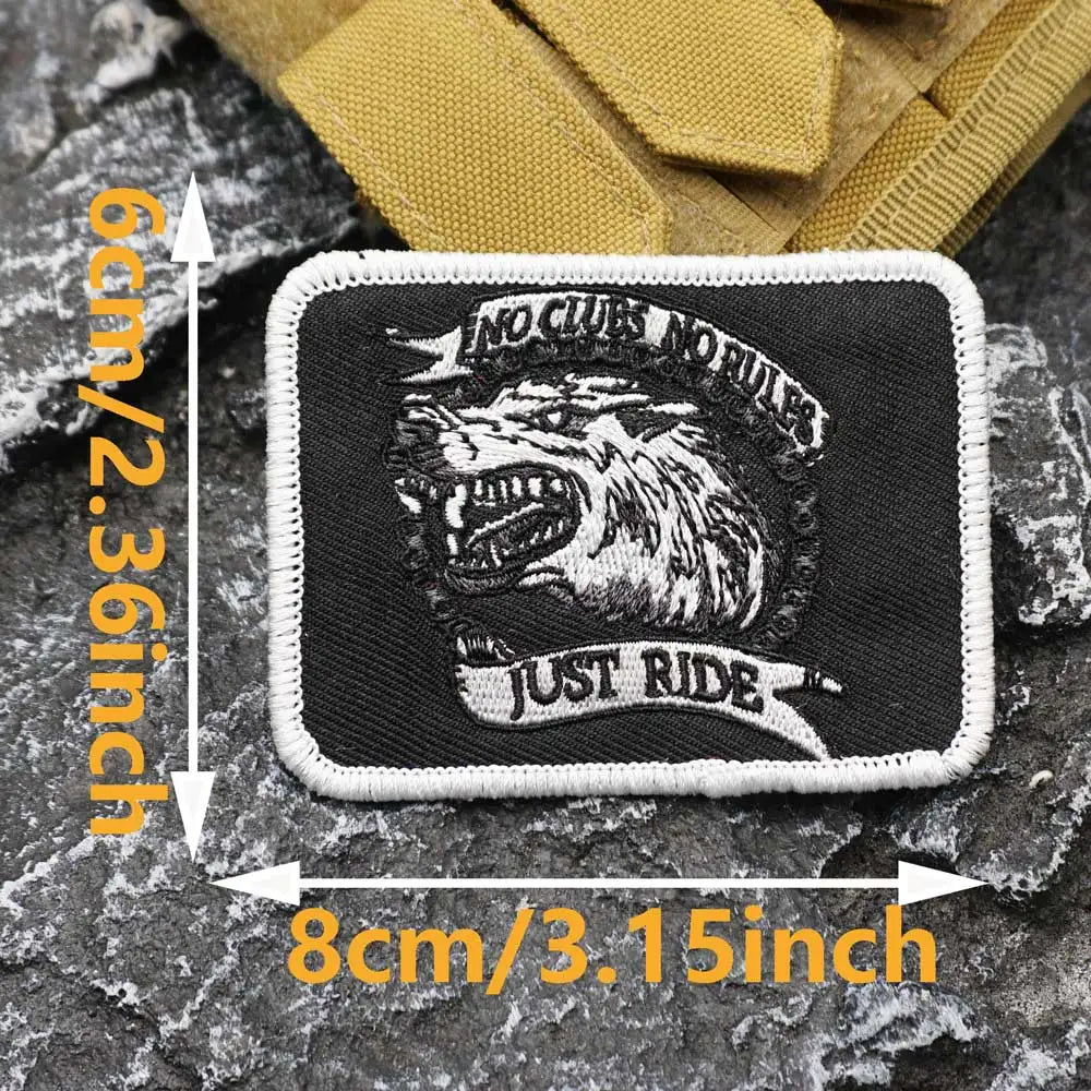 NO CLUB NO RULES JUST RIDE Wolf Head Embroidered Patch Iron on / Sew Applique Patches