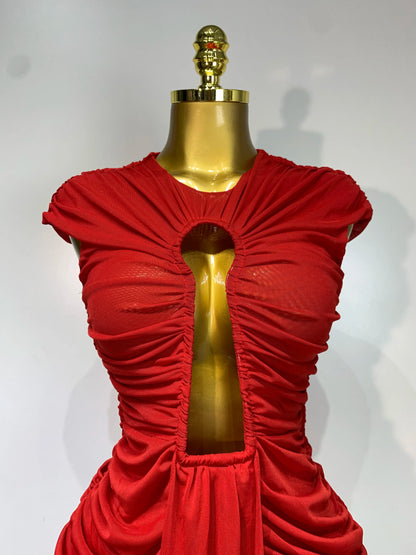 Sexy Sleeveless O-Neck Cut Out Bodycon Mesh Long Dress Celebrity Evening Party Club Dress