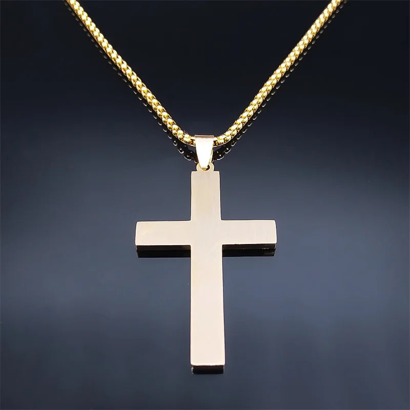Men Stainless Steel Christian Religious Hip Hop Cross Pendant Necklace