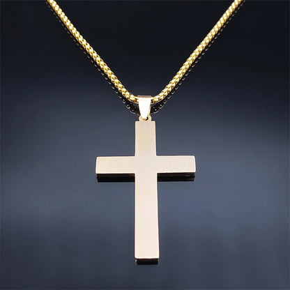Men Stainless Steel Christian Religious Hip Hop Cross Pendant Necklace