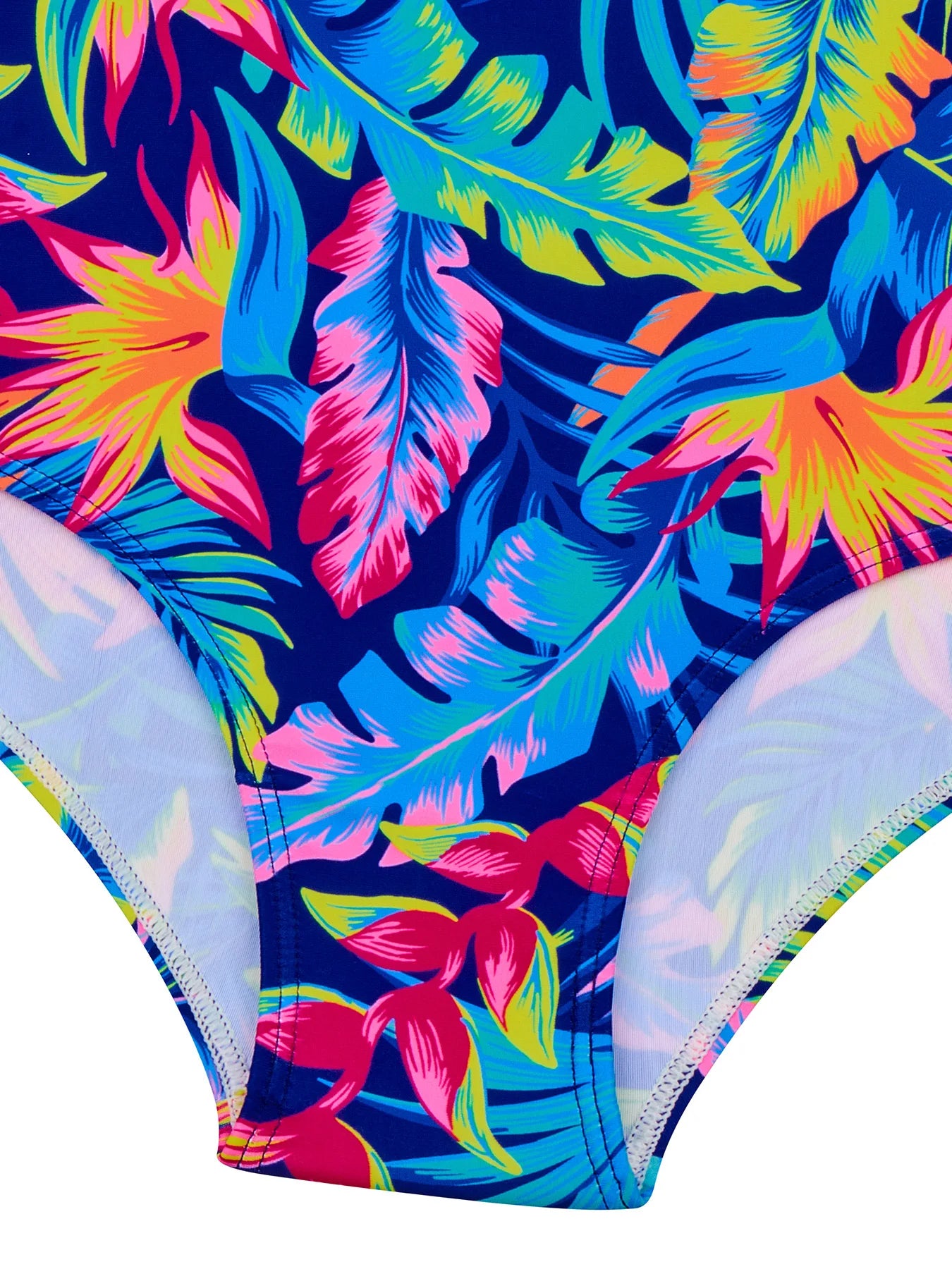 Kids Girls One-Piece Long Sleeve All-over Plants Colorful Leaves Print Boyleg Shorts Swimsuit