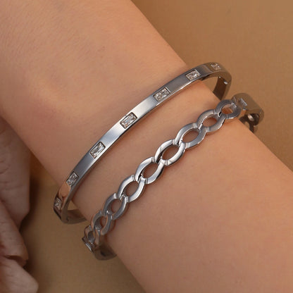 18K Gold Plated Stainless Steel Zircon Chain Hollow Women's Bracelet