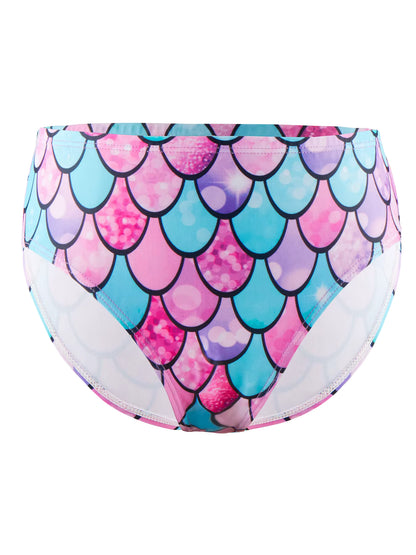 2pcs Kids Girl Sleeveless Pink Ruffle Crop Tops Scale Print Swim Briefs Swimming Suit