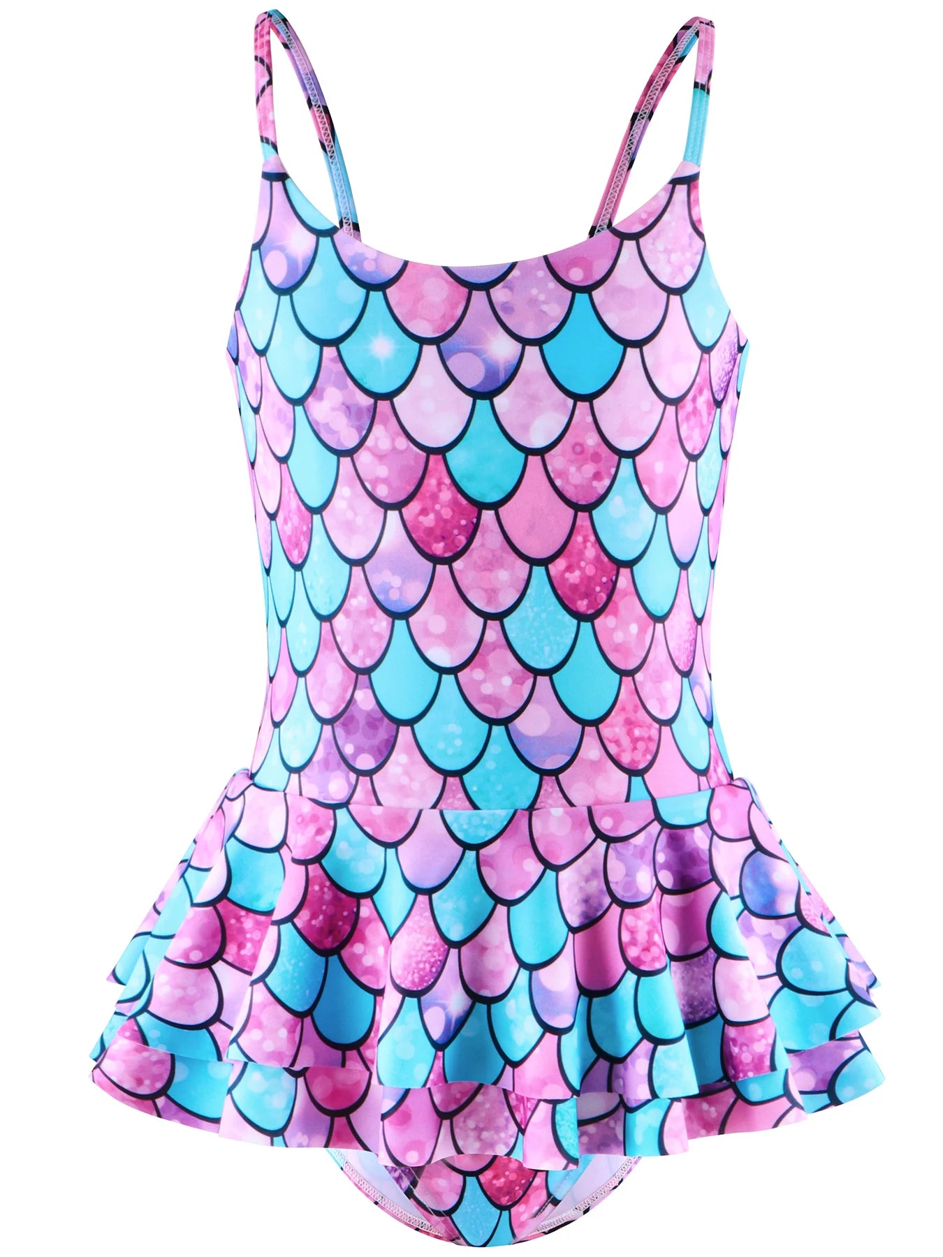 One Piece Kids Girls Sleeveless Scale Printed Swimwear Beach Rash Guard Swimming Suit
