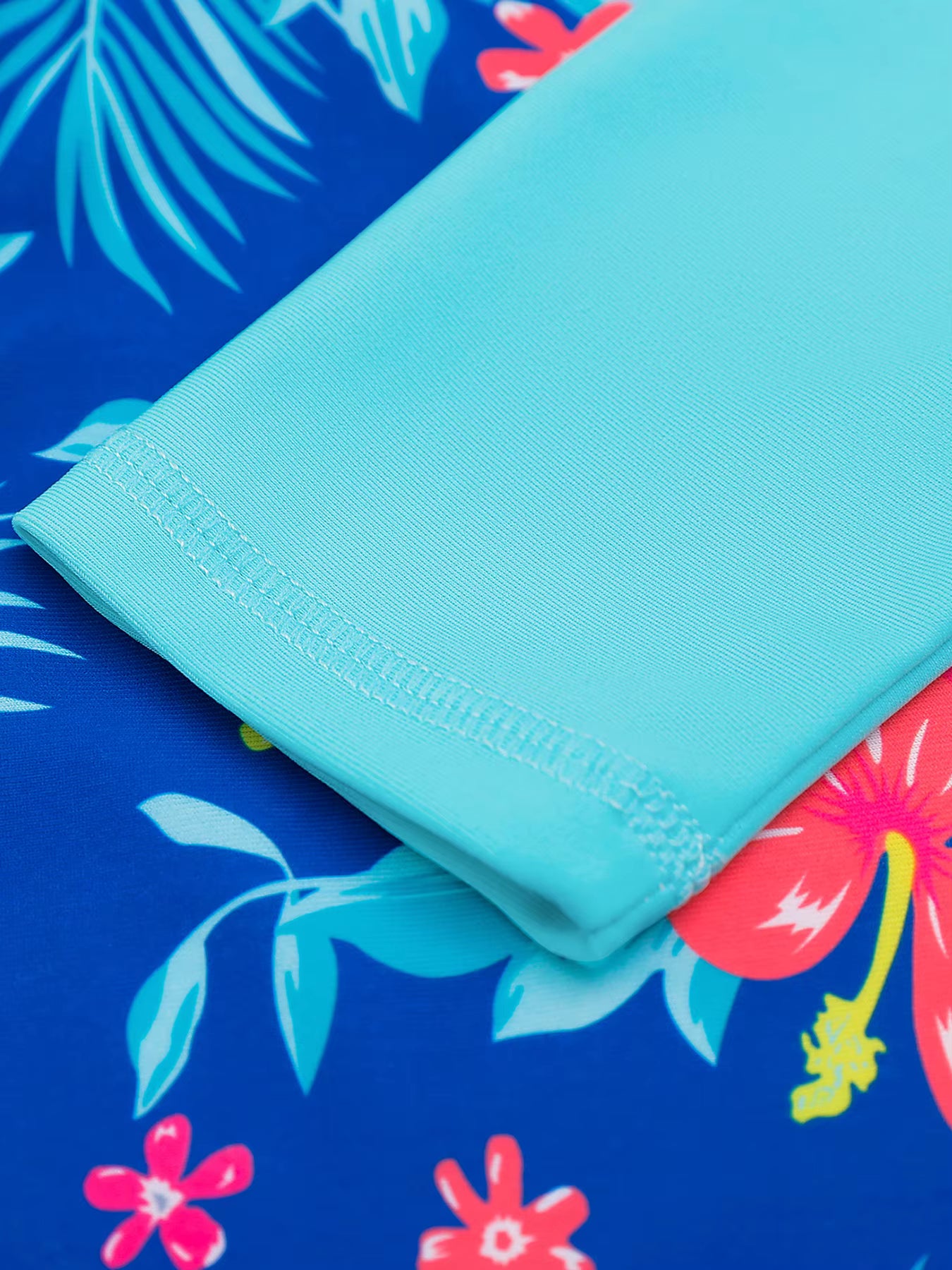 Girls Kids One-Piece Long Sleeve Plants Print Beach Swimwear Boyleg Shorts Swimsuit