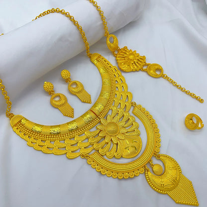 African Dubai Big 24K Gold Plated Women Wedding Indian Brazilian Pendant Necklace Earrings