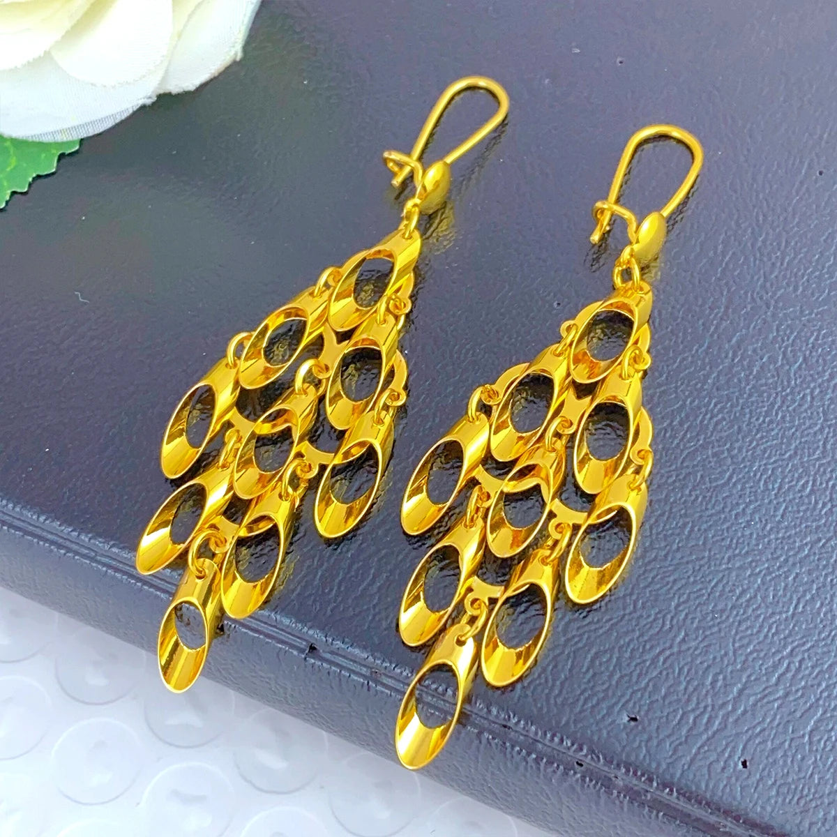 Dubai Ethiopia Tassel Gold Color African Women Bridal Wedding Drop Earrings