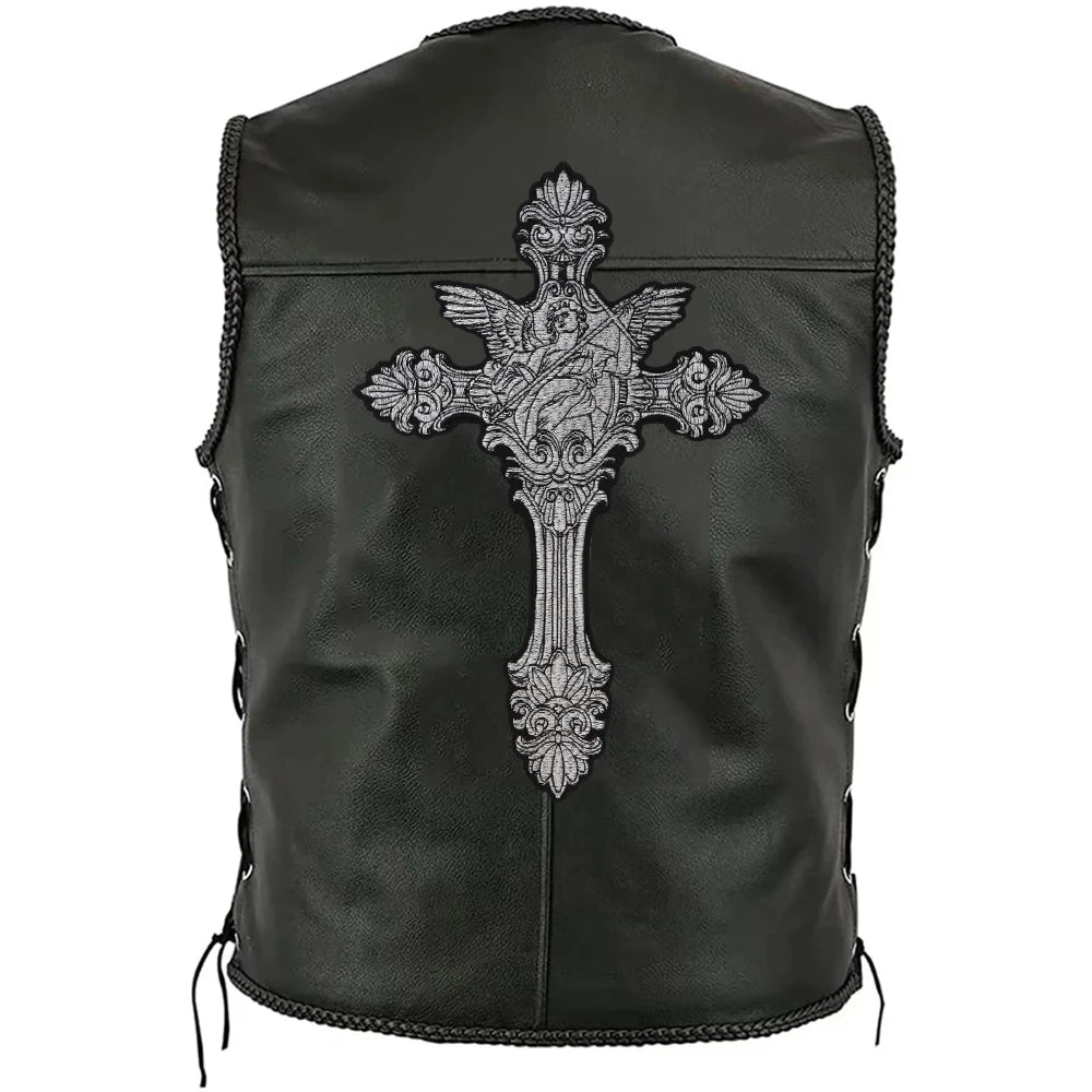Big Cross Skull Gothic Punk Rock Iron on Patches Embroidered Crown Skull Patch Clothes Sewing Stickers