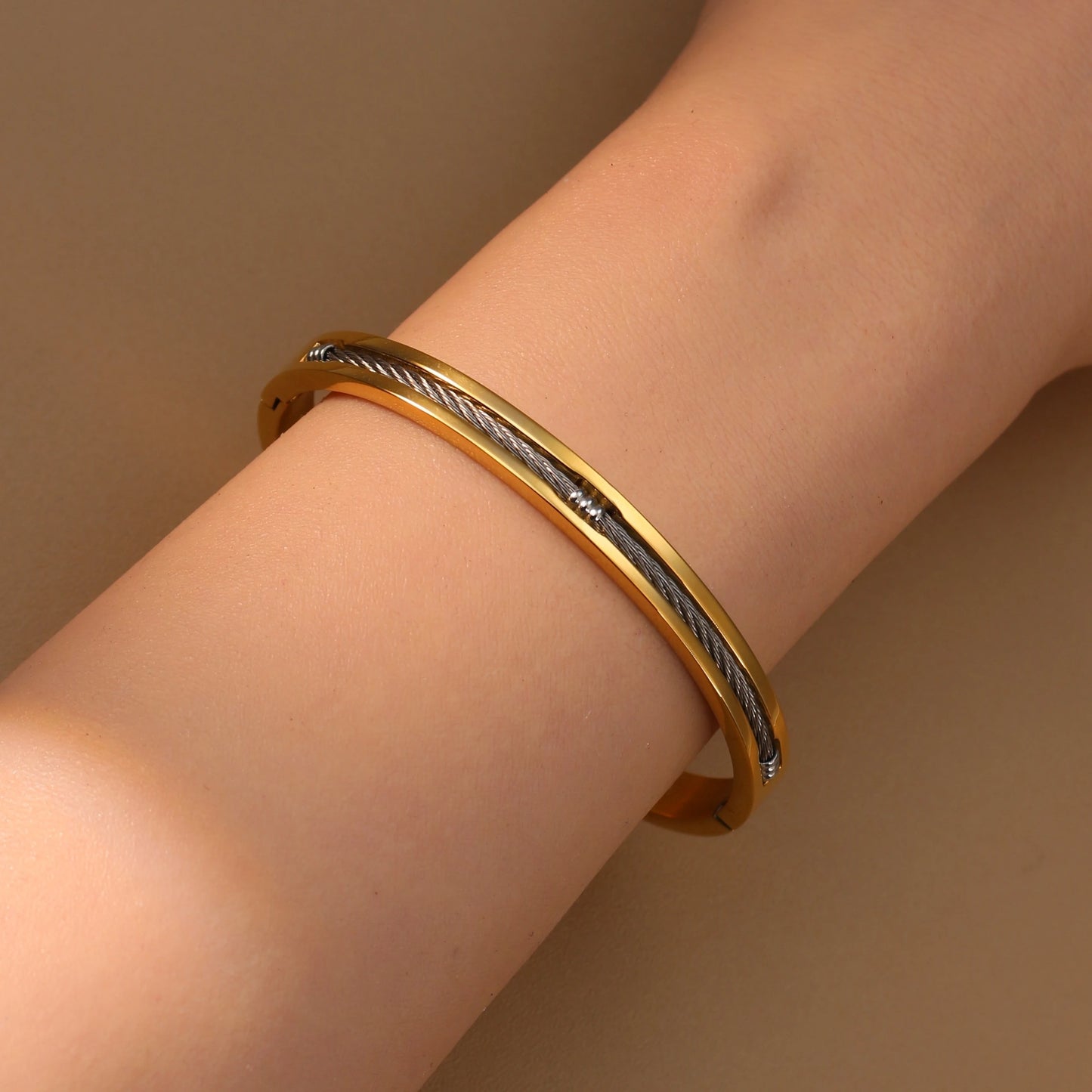 Women Punk 18k Gold Color Stainless Steel Statement Bracelet Bangle
