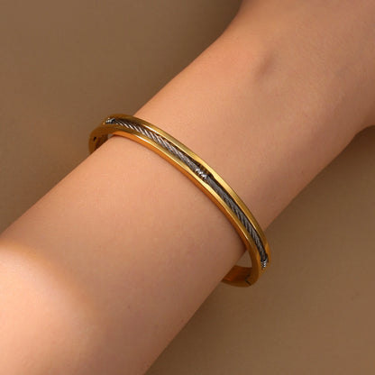 Women Punk 18k Gold Color Stainless Steel Statement Bracelet Bangle