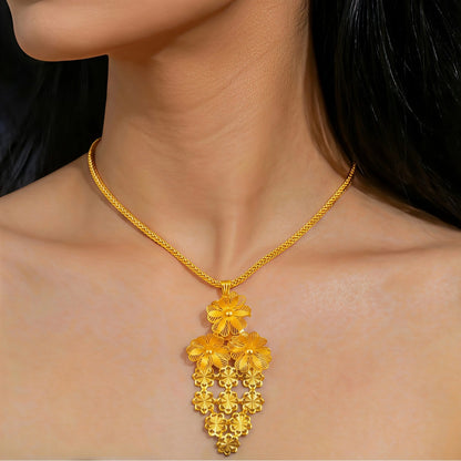 Indian 24k Gold Color Bridal Ethiopian Africa Flower Dubai Necklace Earrings Jewelry afSets