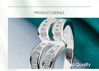 925 Sterling Silver Double Line Women Man Fashion Wedding Engagement Party Charm Ring