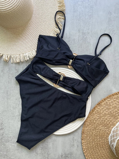Sexy Strapless Hollow Out One Piece Women Beach Bikini Solid Backless Swimsuit