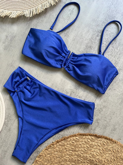 Sexy Push Up Swimwear Brazilian Bikini Thong Solid Beachwear Bathing Suits
