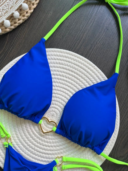Solid Color Bikini Women Low Waist Lace-up Fashionable Swimsuit Two-piece suit