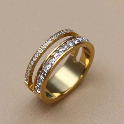 Women 18k Gold Color Cubic Zircon Stainless Steel Fashion Crystal Wedding Party Ring