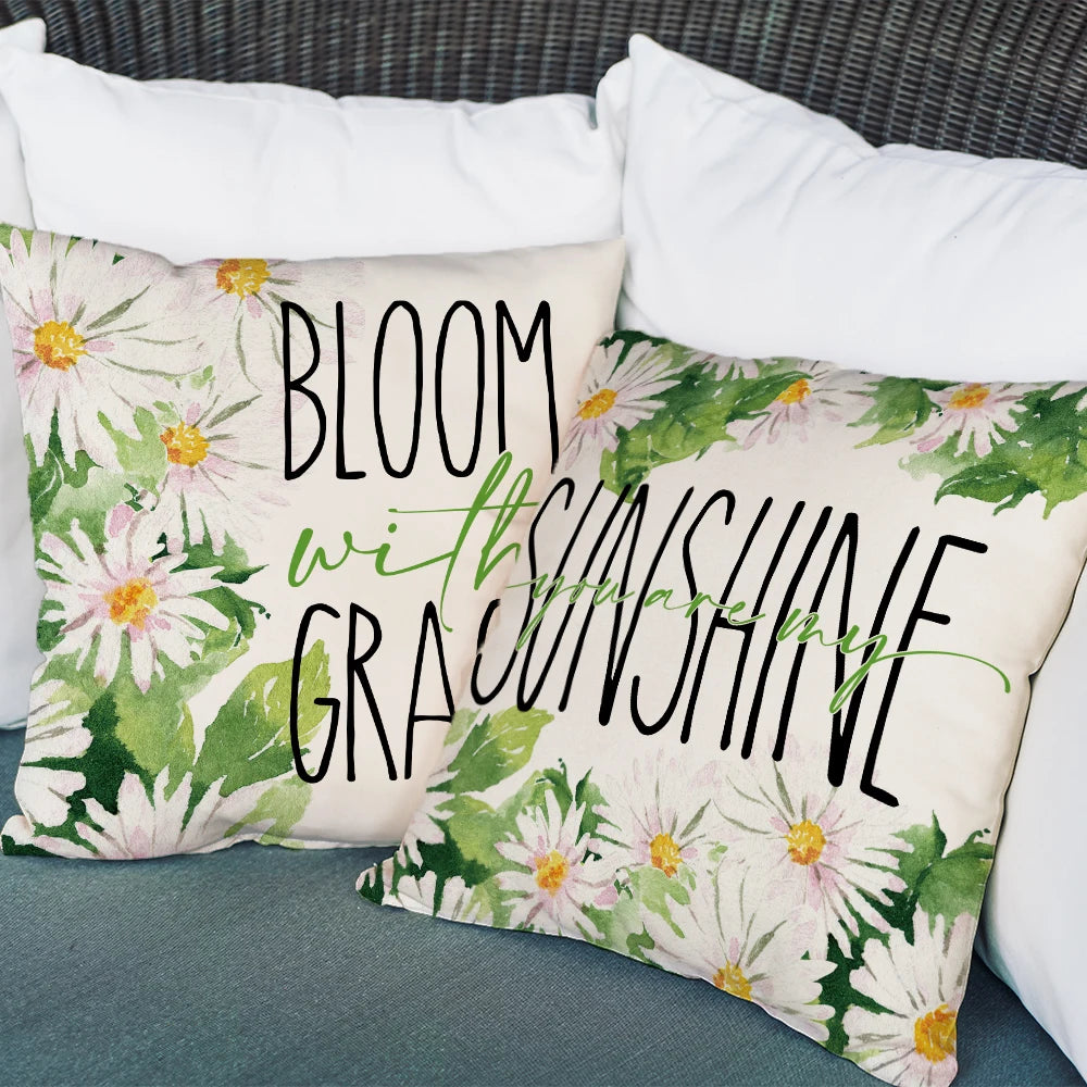 18 X 18 Inch Daisy Flower Design Sofa Cushion Plant Pattern Pillowcase Cover Decor