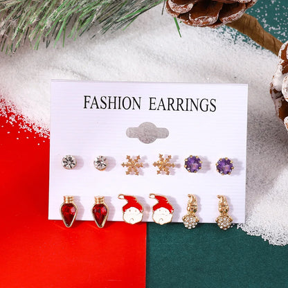 6 pairs/lot Kids Women Christmas Xmas Tree Elk Snowman Santa Claus Cute Stud Earrings Sets