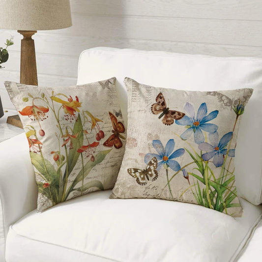 Vintage Floral Butterfly Dragonfly Bird Vintage Animal Design Sofa Cushion Pillow Cover Decor