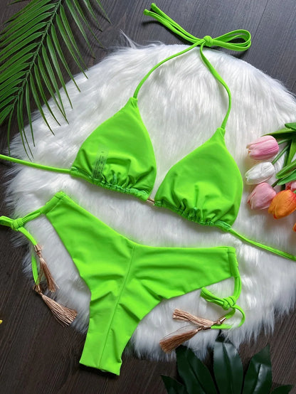 Sexy Folds Solid Micro Bikinis Swimsuit Triangle Swimwear Beach Wear Bathing Suit