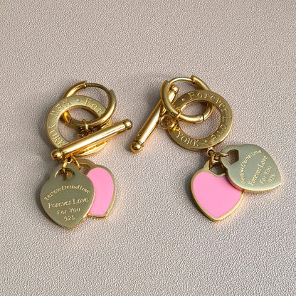 Stainless Steel Double Heart LOVE Pendant Love Party Wedding Earrings Jewelry