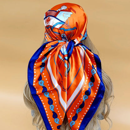 90cm Women Four Seasons Square Silk Satin Bandana Wrap Shawl Scarves Scarfs Spk3