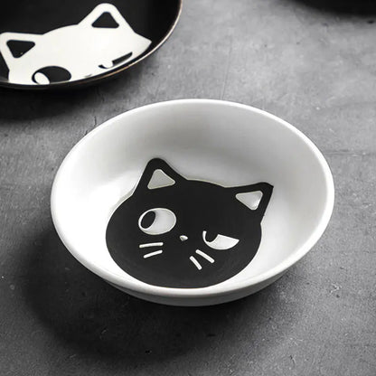 Ceramic Cartoon Cat Japanese Soy Sauce Vinegar Roast Meat Dip Round Snack Plate Bowl Dishes