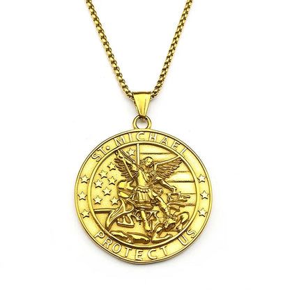 Women Men Stainless Steel Christian Saint Michael Archangel Protect Us Medal Chain Pendant Necklace