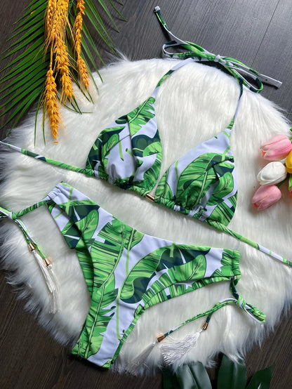 Sexy Print Bandage Bikini Swimsuit Two-piece Triangle Swimwear Brazilian Bathing Suit