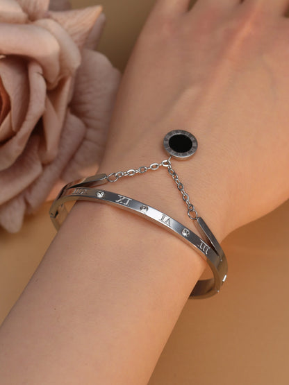 Women's Roman Digital Crystal Acrylic Pendant Fashion Stainless Steel Bracelet