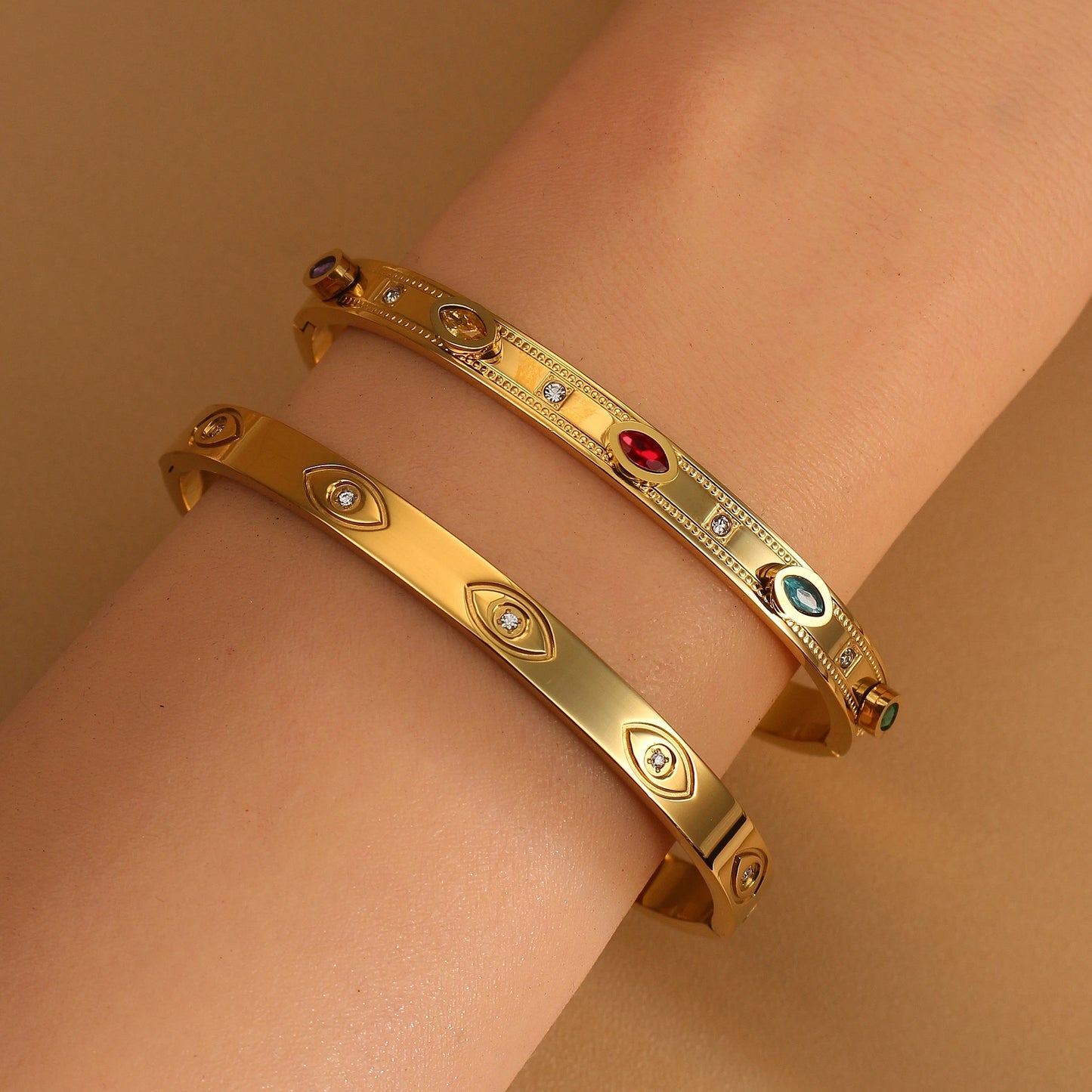 Fashion Stainless Steel Color Crystal Charm Gold Color Women's Bracelet Bangle Wedding Gifts