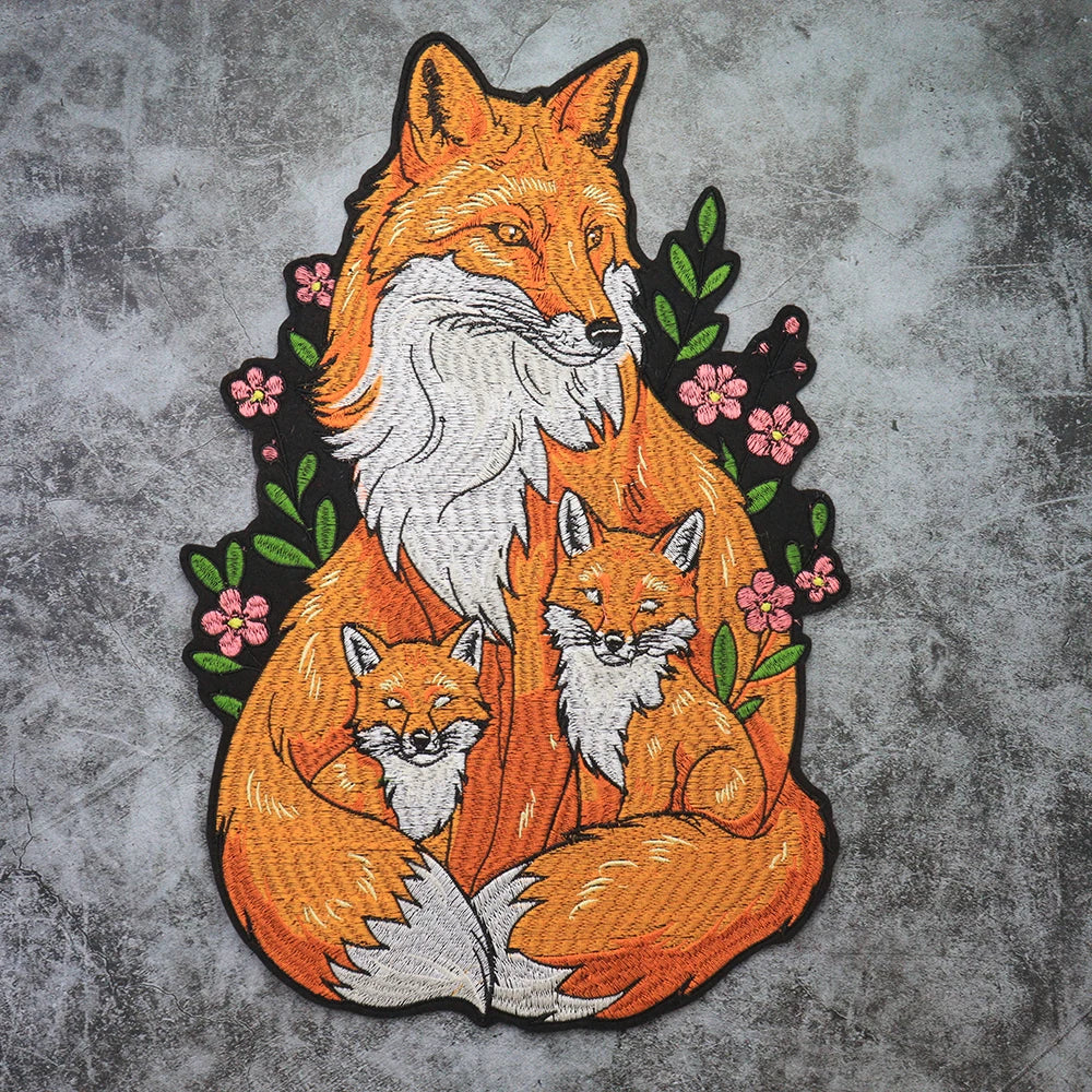 Mushroom Orange Foxes Motorcycle Embroidered Animal Patch Appliques Iron on Patches Badge Clothes Sewing
