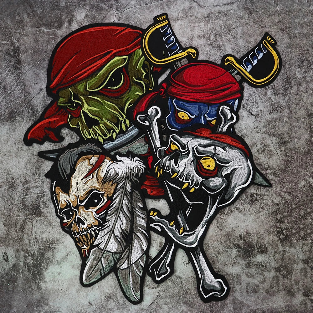 Big Punk Skull Biker Back Patch Appliques Iron on Patches Badge Clothes Sewing