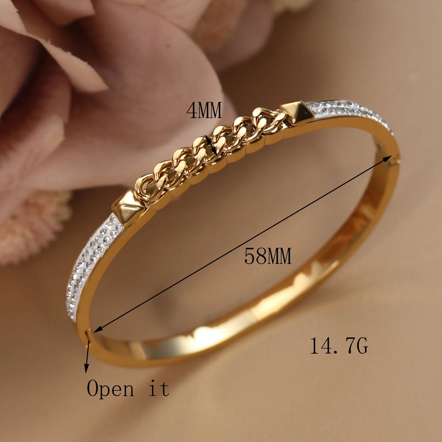 Love Charm 18k Gold Stainless Steel Crystal Cross Roman Numerals Bangle Bracelet