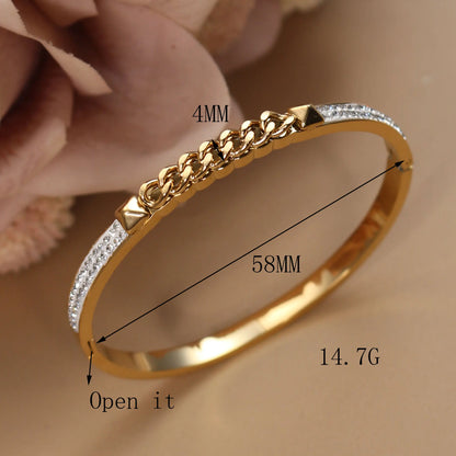 Love Charm 18k Gold Stainless Steel Crystal Cross Roman Numerals Bangle Bracelet