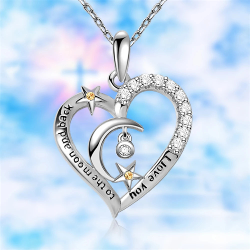 Creative Heart Shaped Star Moon Shining Rhinestone Pendant Necklace