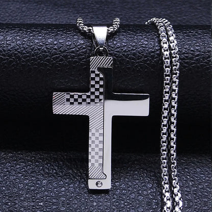Men Stainless Steel Gold Color Bible Amulet Cross Christian Church Prayer Necklace